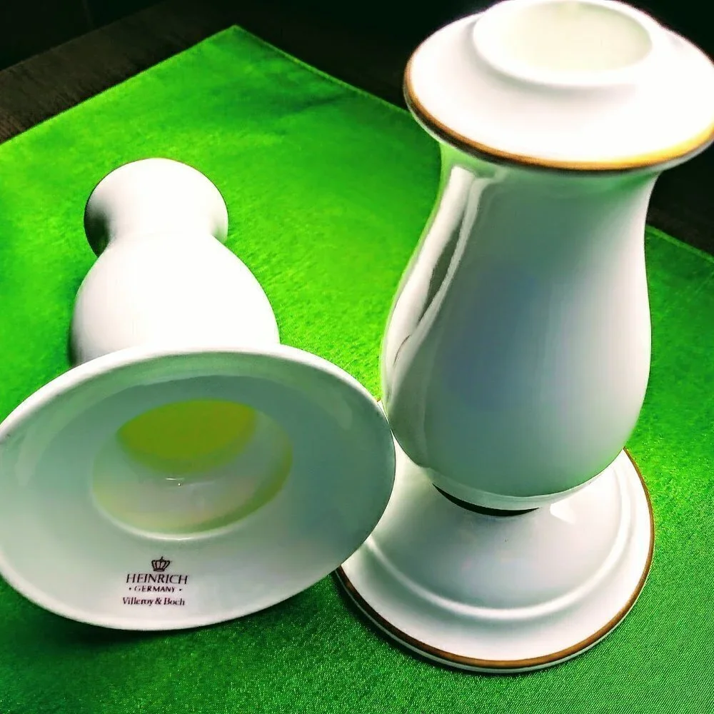 Villeroy & Bach Ivory Porcelain Gold Trim Candle Holders